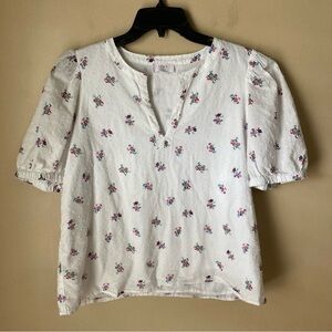 LOFT Outlet White Blouse with Floral Accents